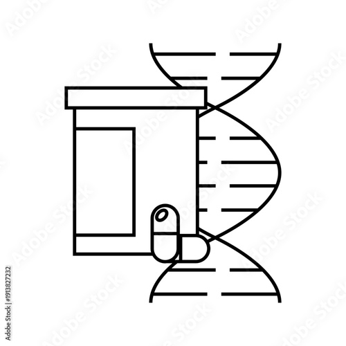 medical icon of a prescription pill bottle with a dna helix, illustration of gene therapy icon vector