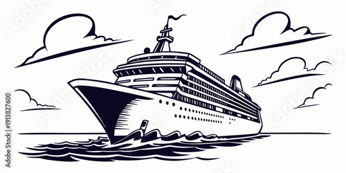 A majestic cruise ship sailing on a calm sea under a partly cloudy sky