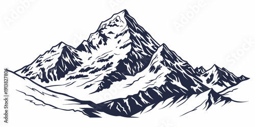 Majestic snow-capped mountains with intricate details and varying shades of blue