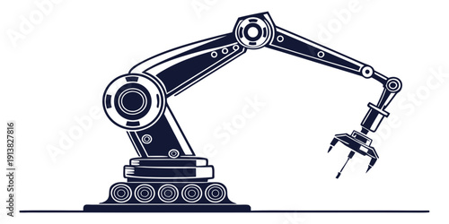 An industrial robotic arm with a gripping tool attached to its end effector