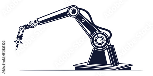A detailed illustration of a mechanical arm with a gripper attachment