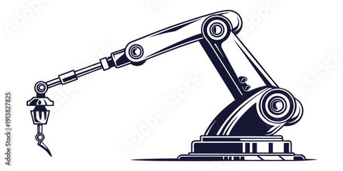 A detailed illustration of a mechanical arm with a gripper attachment
