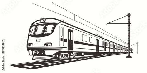 A sleek, modern train traveling through a scenic countryside landscape