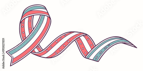 A stylized illustration of a double helix structure with red and blue stripes