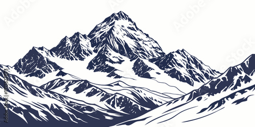 Majestic snow-capped mountain peaks under a clear blue sky