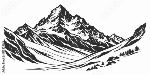 Majestic snow-covered mountains with a river flowing through a valley