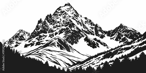 Majestic snow-capped mountain peak with a clear blue sky in the background