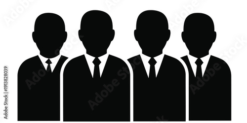 Silhouette of four businessmen in suits and ties standing together