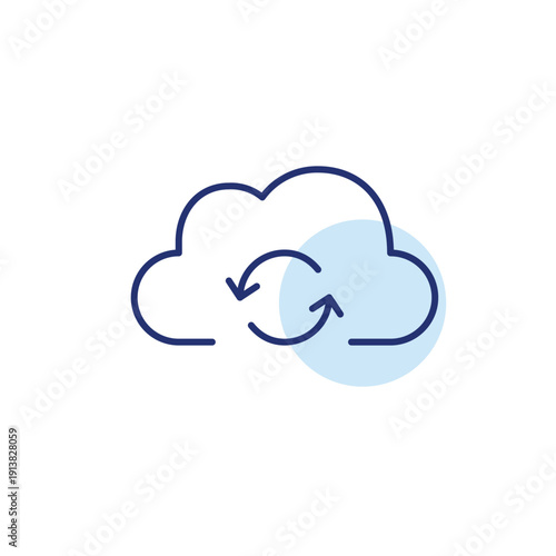 Storage update, files refreshed. Virtual data cloud and renew arrows. Pixel perfect, editable stroke vector icon