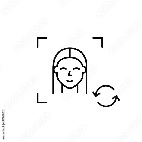 Young woman user avatar and renew arrows. Face recognition, biometric update, identity refresh. Pixel perfect, editable stroke vector icon