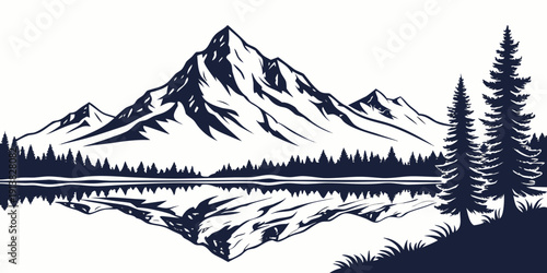 Majestic mountain landscape with snow capped peaks and serene lake