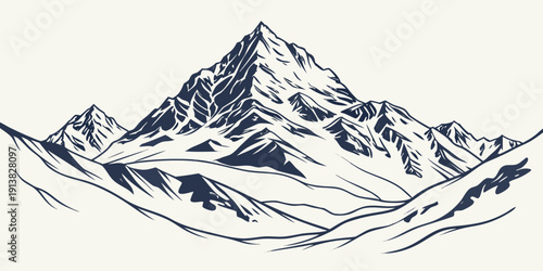 A majestic mountain range with snow-capped peaks and rugged terrain