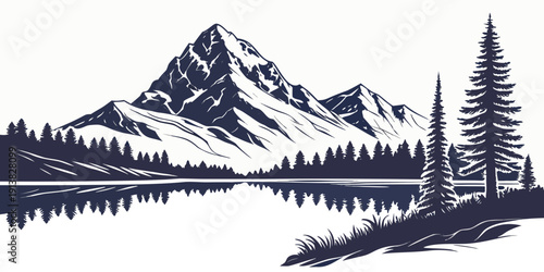 Majestic mountain landscape with serene lake and towering peaks under clear sky