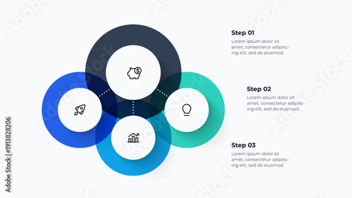 4 steps business process diagram with overlapping circles workflow infographic connected stages and circular flow layout