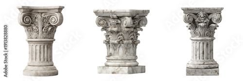 Set of A marble Greek-style pedestal on transparent png background. Ai generated