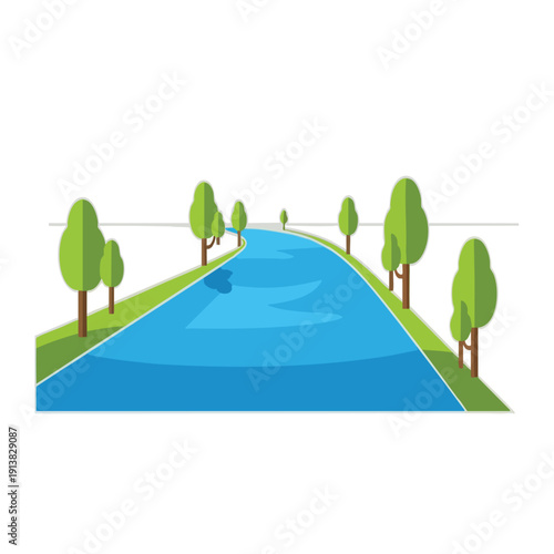 Serene Landscape with River and Green Trees for Nature and Relaxation Themes