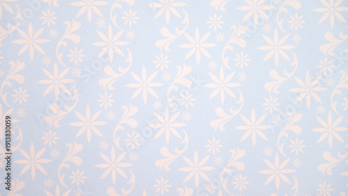 Konstfotografi Elegant floral pattern on light blue background with white swirls and stars