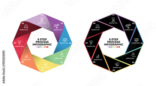 Cycle vector infographic with 8 steps and sections for business presentation templates. Vector editable.