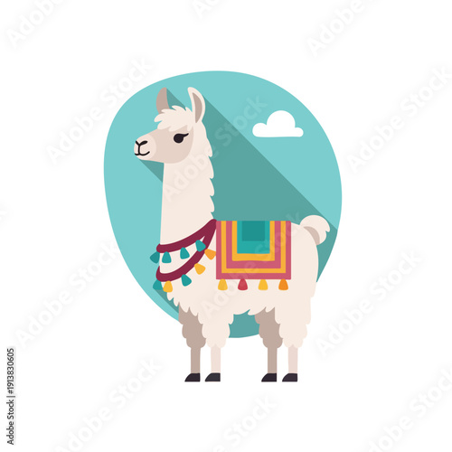 Colorful Cartoon Llama with Decorative Saddle