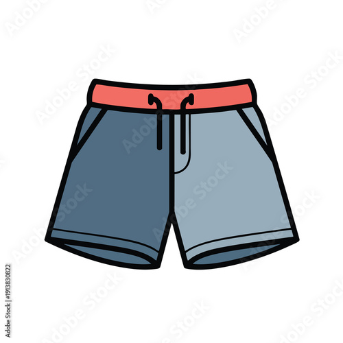Blue Cartoon Swim Shorts with Red Waistband