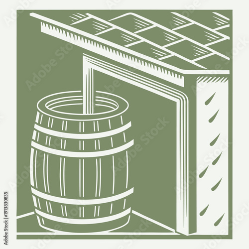 Wooden Barrel Silhouette Under Wooden Rack