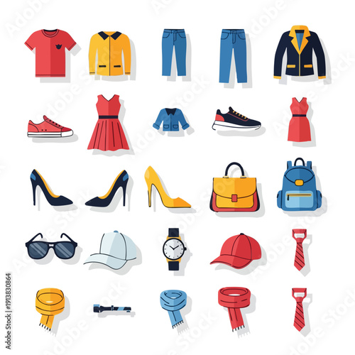 Set of Cartoon Clothing and Accessories Icons