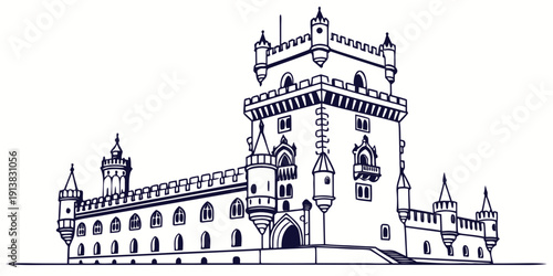Historical castle with intricate architectural details and towers