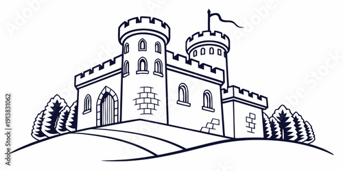 A majestic medieval castle with a flag flying atop its tallest tower.