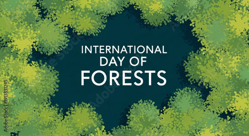 International day of forests illustration with green trees and dark background