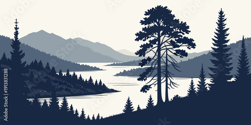 Majestic trees and mountains reflected in a serene alpine lake under a clear sky