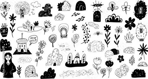 Hand Drawn Nature  Fantasy Elements Doodle Set
