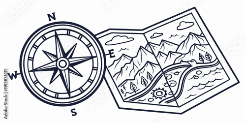 A vintage compass and map illustrating navigation and exploration concepts