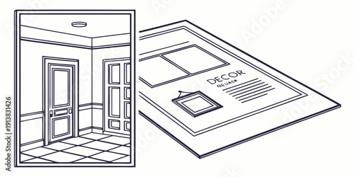 A detailed architectural drawing of a building plan with an entrance and rooms