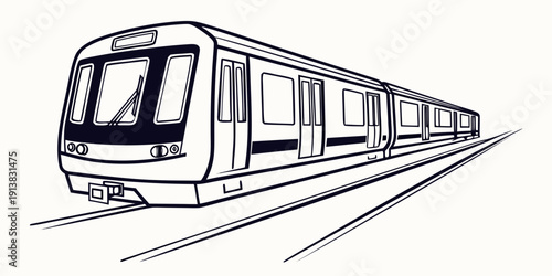 Modern train traveling on tracks with a sleek and minimalist design.