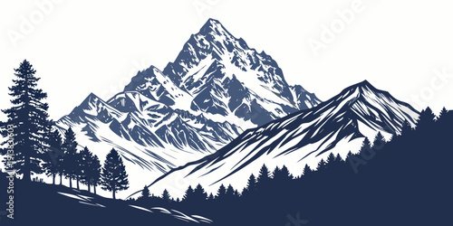 Majestic snow-capped mountains with a small cabin in a serene winter landscape