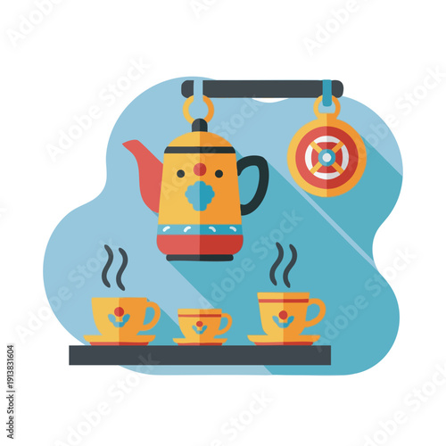 Cozy Tea Time with Kettle and Cups