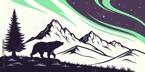 A majestic wolf howls under the aurora borealis in a snowy mountain landscape