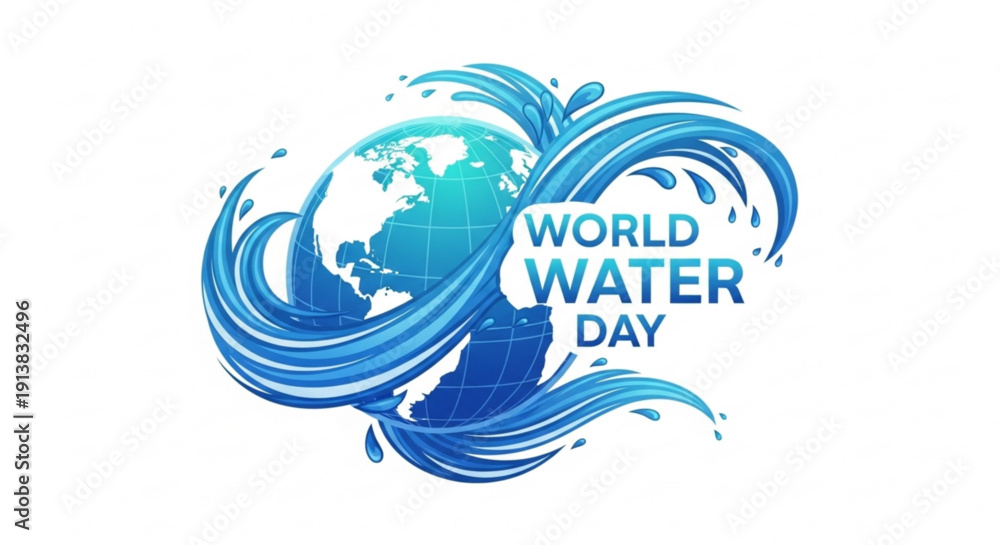 Obraz premium World water day earth globe with blue water waves and droplets on white background