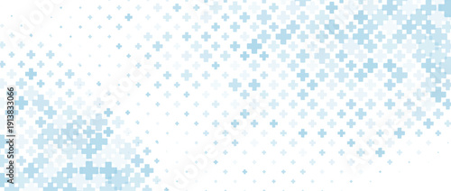 Medical healthcare background. Light blue cross pattern. Math plus symbol wallpaper. Tech backdrop for presentation, banner, booklet, brochure, leaflet. Modern Vector