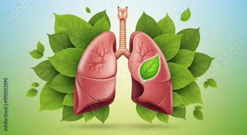Healthy Lungs with Green Leaves Symbolizing Clean Air and Eco-Friendly Environment