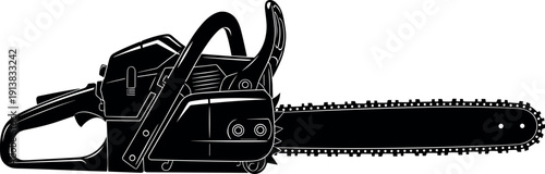 Black Chainsaw Silhouette Vector Illustration For Logging Industry Lumberjack Work Tree Service Logo DIY Woodworking Craft Vinyl Cutting Machine SVG And Digital Clipart