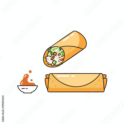Spring Roll with Dipping Sauce Illustration