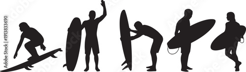 Surfer Silhouettes Showing Various Surfing Positions