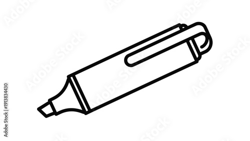 Simple black and white line art drawing of a felt tip highlighter marker pen isolated on a clean white background.