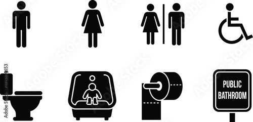 Public Restroom Icons Including Baby Changing Station man pictogram woman pictogram