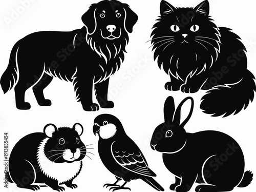 Collection of Various Farm Animals and Dog in Vector Illustration