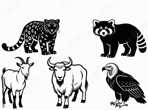 Various black silhouettes of animals together in a group illustration