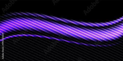 A mesmerizing purple sound wave graphic on a black background with a gradient effect and dynamic lines, creating a sense of movement and energy, perfect for music or audio