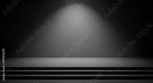 Spotlight on Empty Stage with Steps Dark Background.