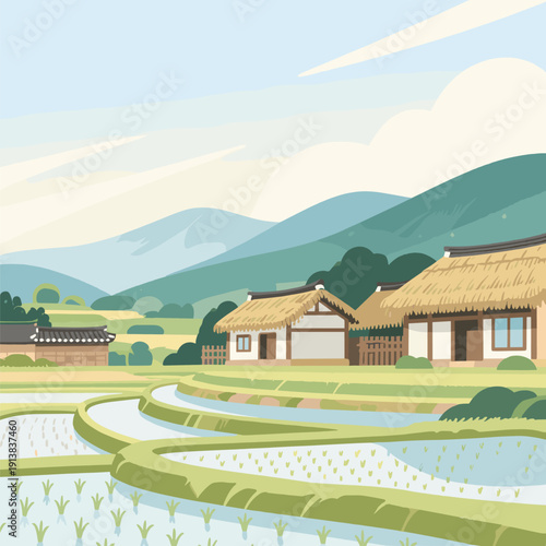 Wallpaper Mural Traditional Korean Countryside Landscape with Terraced Fields Torontodigital.ca